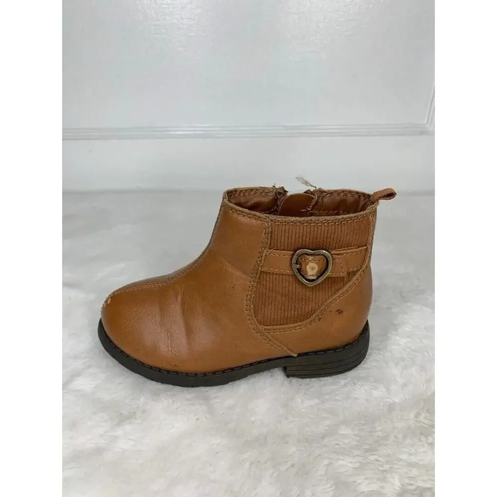 Carters Girls Brown Faux Leather Ankle Boots Size 8 With Zipper Closure